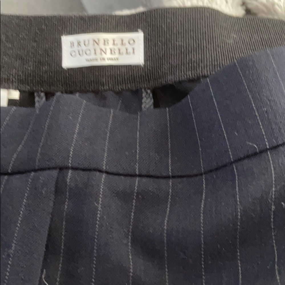Brunello Cucinelli Navy Blue Pin Stripe Pants